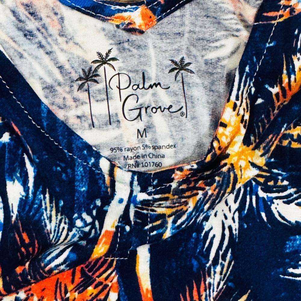 NEW Blue Flowy Tank Top Womens M Summer Palm Trees Beach Island Coastal Boho - Picture 7 of 13